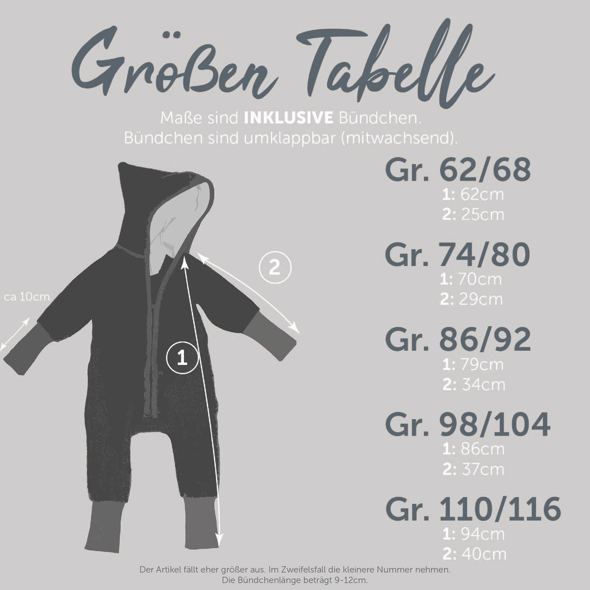 Wollwalk Overall Größentabelle