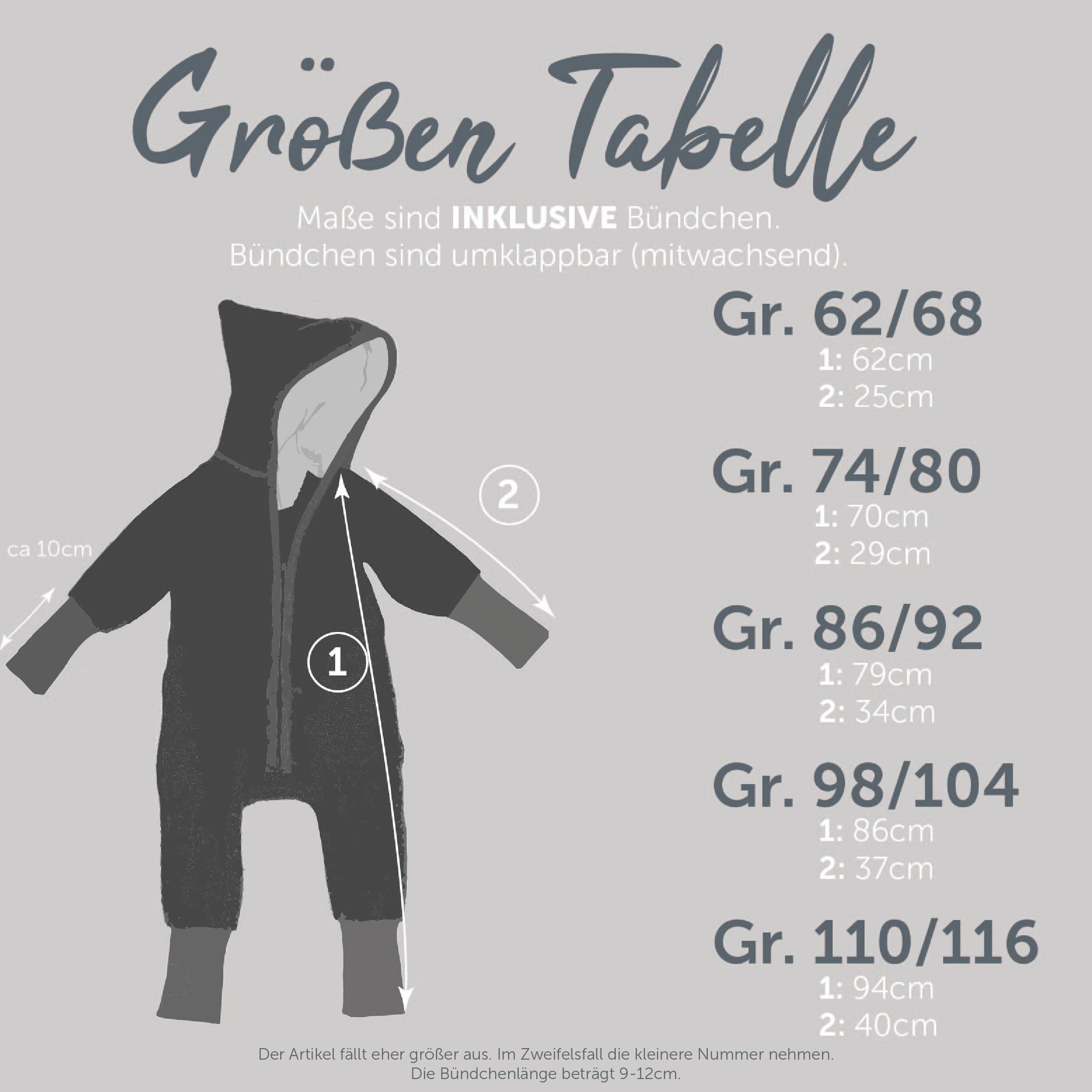 Wollwalk Overall Größentabelle